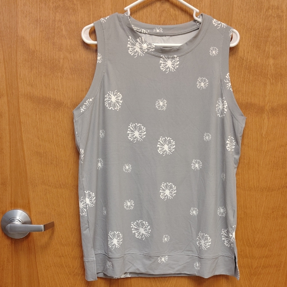 Gray Sleeveless Top with White Floral Print